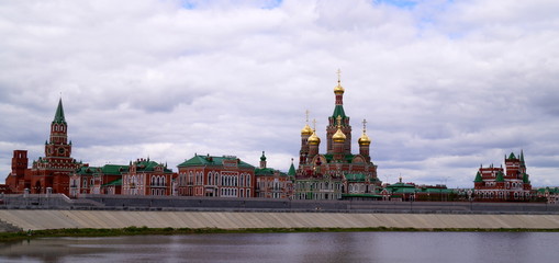 Yoshkar Ola city, Mari El, Russia. The Waterfront Brugges. Fairy town with a beautiful promenade.