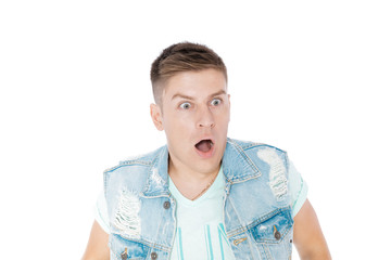  young man in denim isolated white background