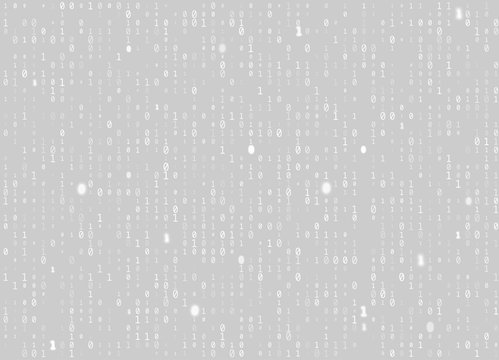 Vector binary code gray seamless background. Big data and programming hacking, decryption and encryption, computer streaming white numbers 1,0. Coding or Hacker concept texture or web page fill