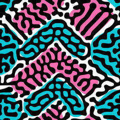 Seamless repeating textile, ink brush strokes pattern in doodle grunge texture style.