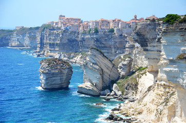 Corsican village of Bonifacio on the cliff side - Powered by Adobe