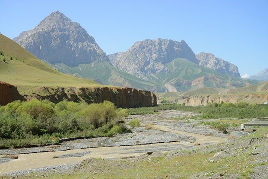 Beautiful mountain landscape near Uch-Tyube, M41 Pamir Highway Kyrgyzstan