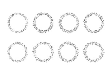 Set of Christmas wreath isolated on white background hand-drawn.