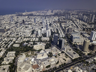 Fototapeta premium TEL AVIV, ISRAEL Cityscape with towers of Azrieli Center and Sarona area in Tel Aviv, . Azrieli center is the main landmark of Tel Aviv. Old and New Architecture in Tel Aviv - Old and modern bui