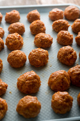 Homemade minced meat meatballs ready for baking in the oven