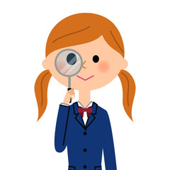 虫眼鏡を覗く女子高生