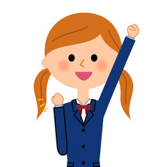 ガッツポーズをする女子高生