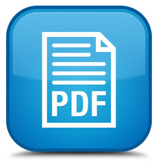 PDF document icon special cyan blue square button
