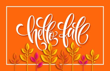Fall sale background design with colorful paper cut autumn leaves. Vector illustration