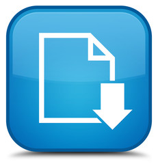 Download document icon special cyan blue square button