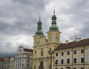 Fototapeta premium city center Hradec Kralove baroque church and palaces in main square Czech republic