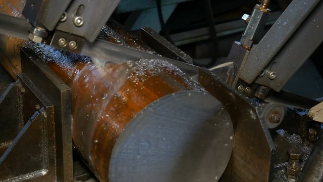 Industrial metal machining cutting process of blank detail by electrical saw