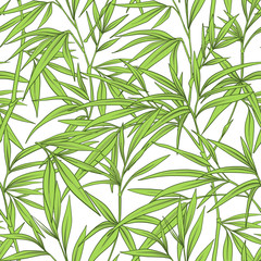 Seamless pattern with bamboo leaves and branches in Japanese sty