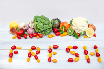 Healthy nutrition and dieting resolution concept. Vegetable top view.