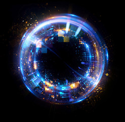 Abstract background. luminous swirling. Elegant glowing circle. Big data cloud. Light ring..Sparking particle. Space tunnel. Colorful ellipse. Glint sphere. Bright border. Magic portal. Energy ball.