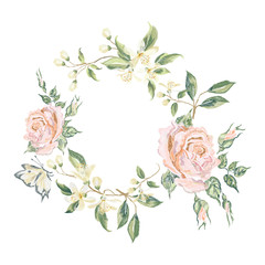 Embroidery vintage floral pattern with pink roses. Vector embroidered bouquet with flowers for fabric and wearing design.