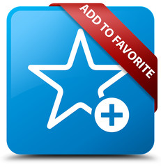 Add to favorite cyan blue square button red ribbon in corner