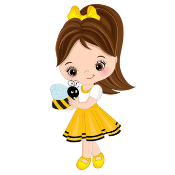 Vector Cute Little Girl with Bee