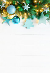 Turquoise Vertical Christmas Banner, Copy Space, Bokeh