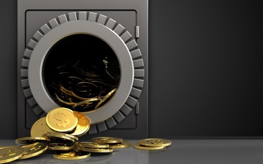 3d dollar coins over black