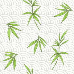 Fototapeta premium Seamless pattern with bamboo leaves and branches in Japanese sty