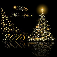 Fototapeta na wymiar Vector 2018 Happy New Year background with golden Christmas tree