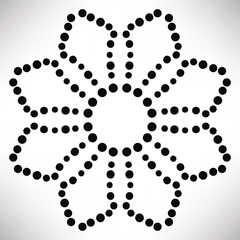 Ornamental round dotted flower isolated on white background. Black halftone mandala. Geometric circle element. Vector illustration.