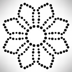 Ornamental round dotted flower isolated on white background. Black halftone mandala. Geometric circle element. Vector illustration.