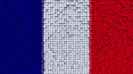 Stylized mosaic flag of France made of moving pixels, seamless loop motion background - Powered by Adobe