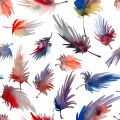 Watercolor feathers pattern