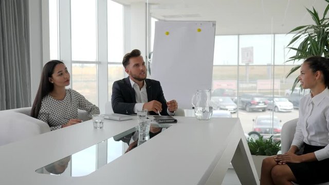 Recruitment on Office work, boss with secretary holding Job interview in boardroom, business meeting of businesspeople in modern office, Candidate and interviewer discussing conclude of contract,
