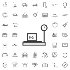 Weighing machine line icon logistics transportation parcel shipping delivery icons set Flat isolated on the white background. Vector illustration.Trendy style for graphic design logo