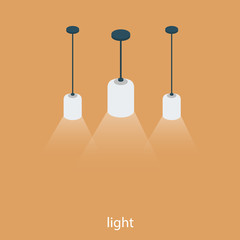 Isometric 3D vector illustration concept of bright fixtures. White light. Three hanging lamps.