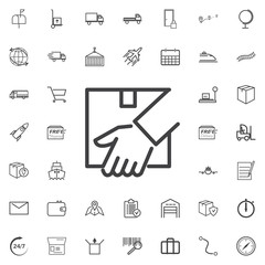 Vector hand and parcel line icon logistics transportation parcel shipping delivery icons set Flat isolated on the white background. Vector illustration.Trendy style for graphic design logo