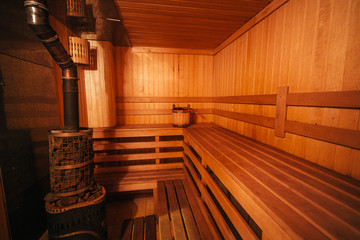 Finnish bath. Wooden sauna interior