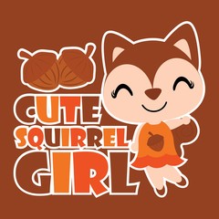 Cute squirrel girl vector cartoon illustration for Autumn card design, wallpaper and kid t-shirt design