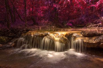 red forest and red waterfall