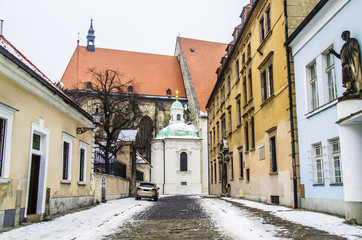 Fototapeta na wymiar Bratislava center nevada street and church