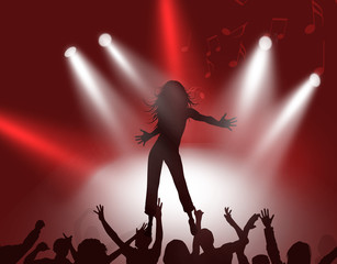 Obraz na płótnie Canvas 女性歌手　コンサート　音楽　ステージ　舞台　カーテン