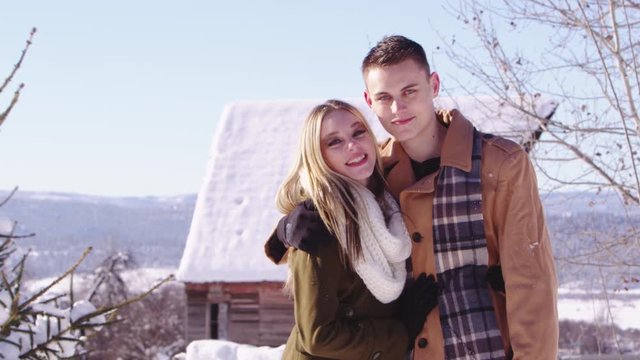 Portrait of young couple in the winter