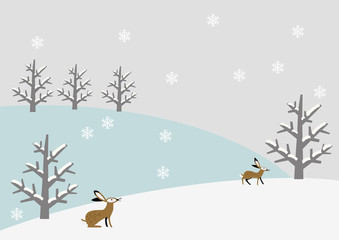 雪山のうさぎ　冬素材　パーツ　背景