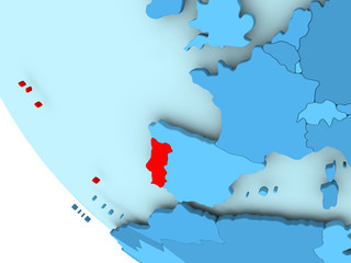 Portugal on blue political globe