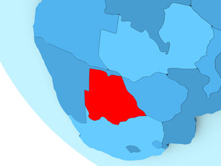 Botswana on blue political globe