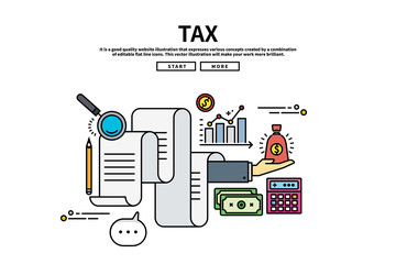 Flat line vector editable graphic illustration, business finance concept, tax