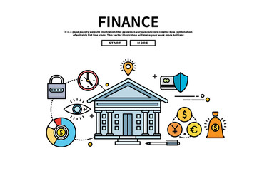 Flat line vector editable graphic illustration, business finance concept,