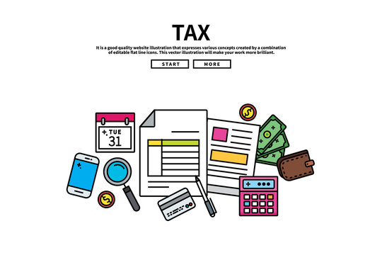 Flat line vector editable graphic illustration, business finance concept, tax