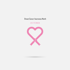 Pink heart ribbon sign.Breast Cancer October Awareness Month Campaign Background.Women health vector design.Breast cancer awareness logo design.