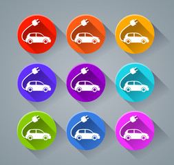 electric car icons with various colors