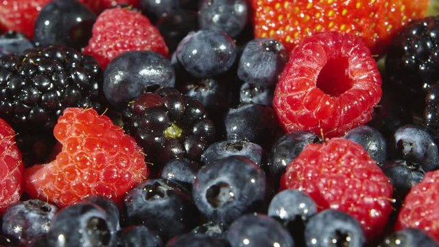 Rotating closeup view of mixed fruits