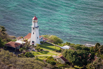 Fototapeta na wymiar Diamond Head Lighthouse at the base of Diamond Head Monument in Waikiki, Oahu, Hawaii. / Diamond Head Lighthouse